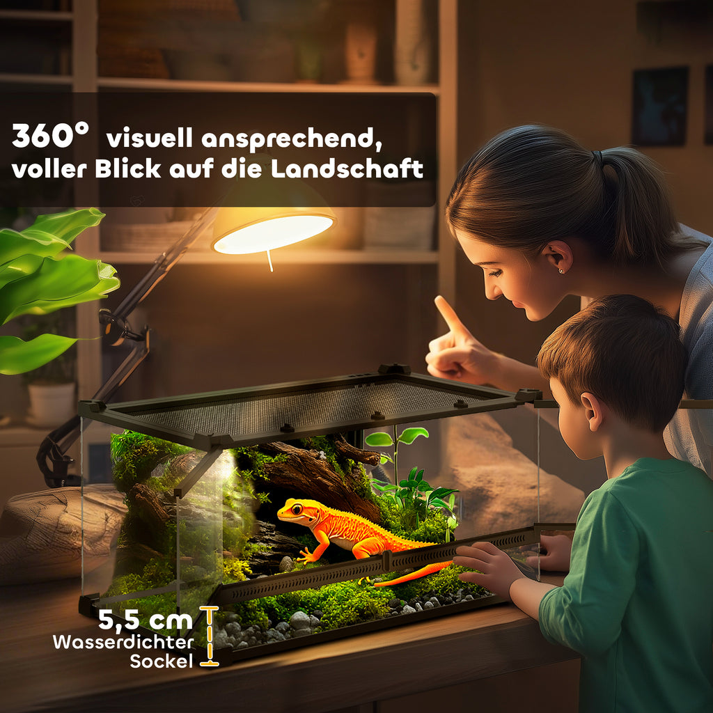 PawHut Glas-Terrarium für Reptilien, erhöhter & wasserdichter Boden, Knopfschloss