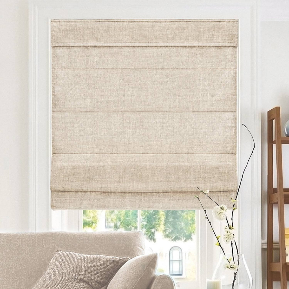 Chicology Cordless Roman Shades, 23" W x 64" H, Belgian Flax Privacy & Light Fil