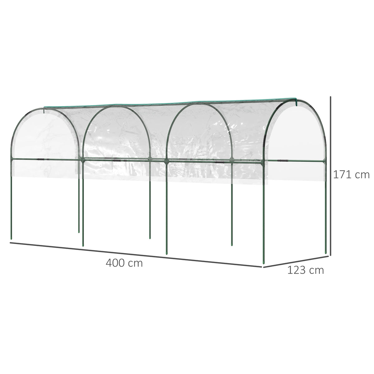 Outsunny Gewächshaus für den Garten Tomaten 4 verzinkte Stahlbögen PVC-Folie 4 x 1,23 x 1,71 m Grün