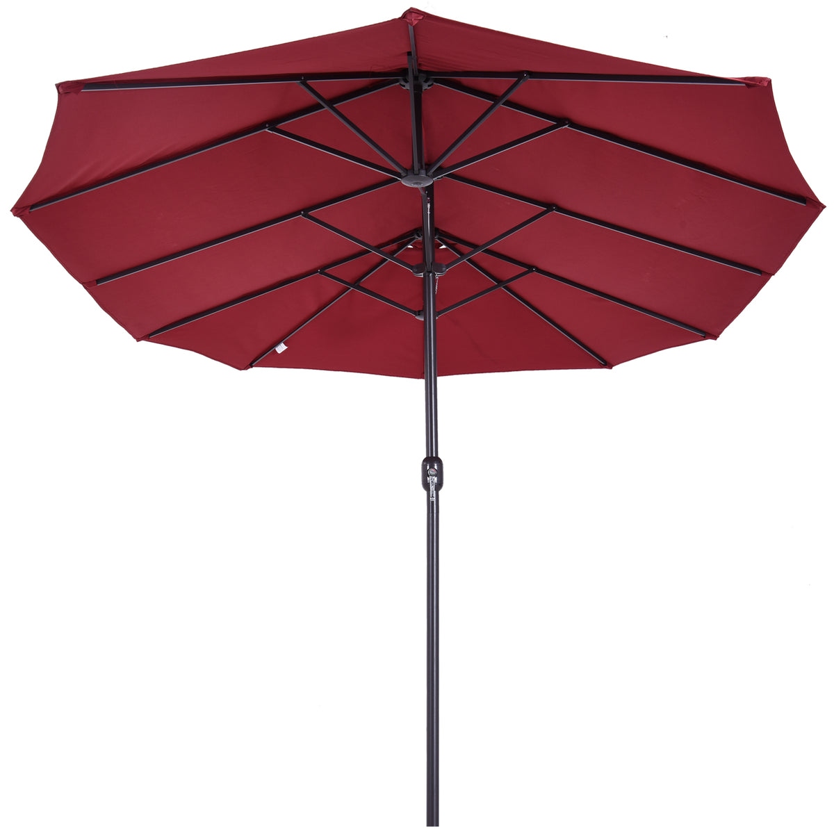 Outsunny Doppelsonnenschirm 455 x 270 cm Gartenschirm mit Handkurbel oval stabil Metallstange Marktschirm Doppelsonnenschirm Terrassenschirm Sonnenschutz für Strand Balkon Terrasse Garten Weinrot