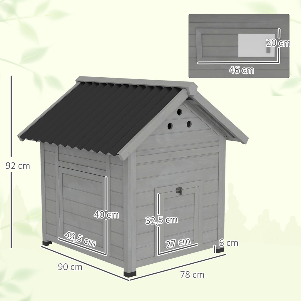PawHut Entenhaus Entenstall Kleintierstall, wetterbeständig, 2 Eingänge, 2 Rampen, 78 x 90 x 92 cm, Hellgrau + Schwarz