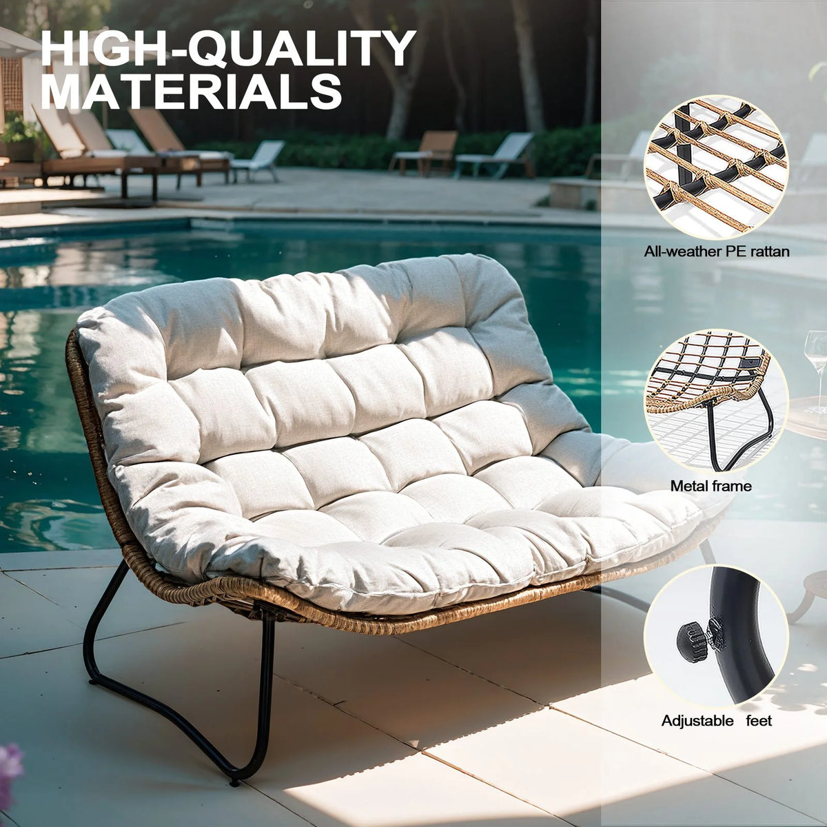 Crestlive Products Patio Loveseat, All - Weather Rattan Large Furniture with Soft Cushions, Outdoor Loveseat for Balcony, Poolside, Backyard (Beige)