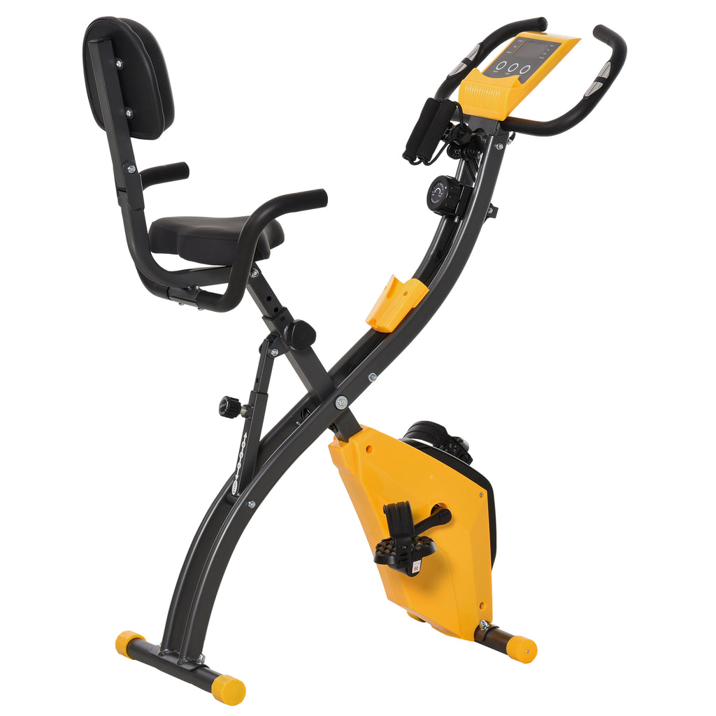 HOMCOM Faltbares Heimfahrrad, Heimtrainer für Erwachsene, 8 Stufen magnetischer Widerstand, Handpulssensoren, multifunktionales LCD-Display, verstellbarer Sitz, Stahl, Gelb, Grau