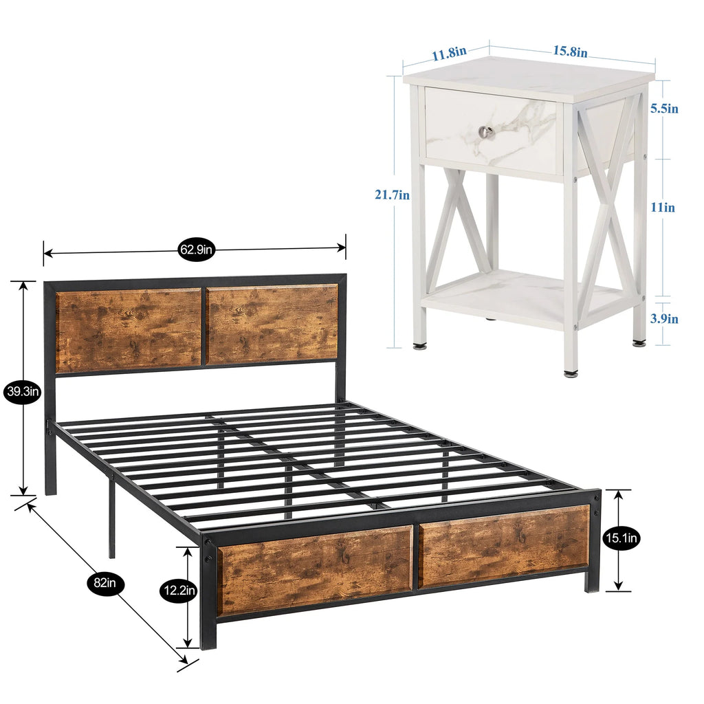VECELO 3 - Piece Bedroom Set with Twin Size Bed Frame and 1 - Drawer Black Nightstands