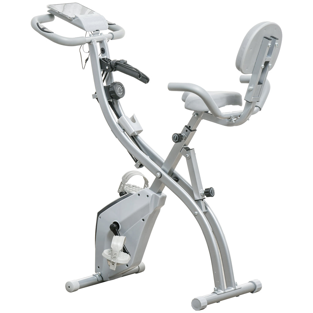 HOMCOM Faltbares Heimfahrrad mit 8 Stufen magnetischem Widerstand, verstellbarem Rückenlehne-Sattel, ergonomischen Griffen Schwarz Silber