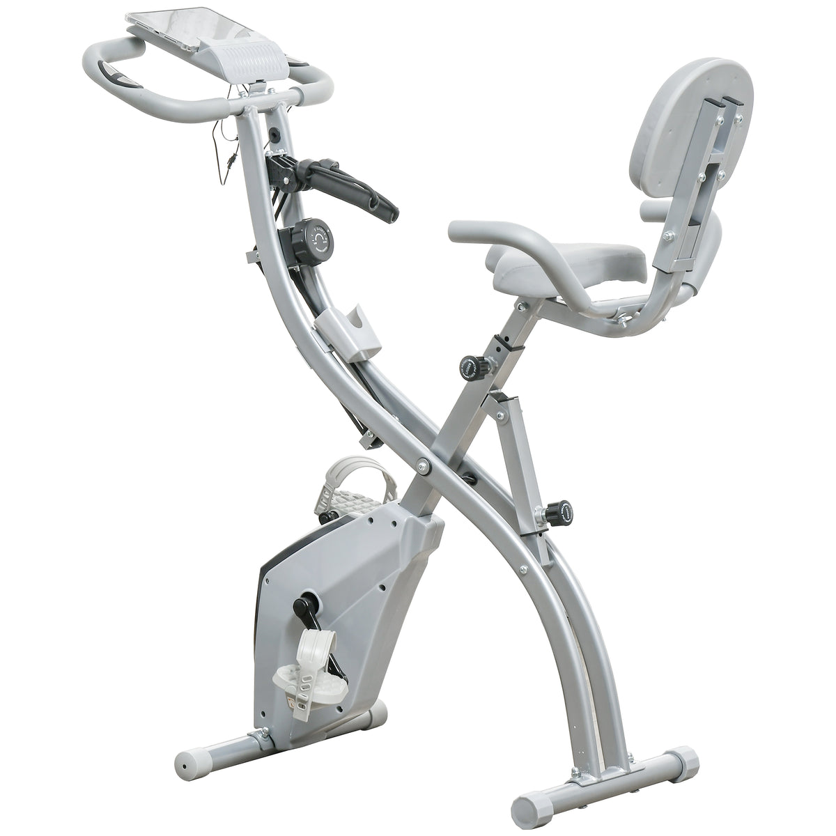 HOMCOM Faltbares Heimfahrrad mit 8 Stufen magnetischem Widerstand, verstellbarem Rückenlehne-Sattel, ergonomischen Griffen Schwarz Silber
