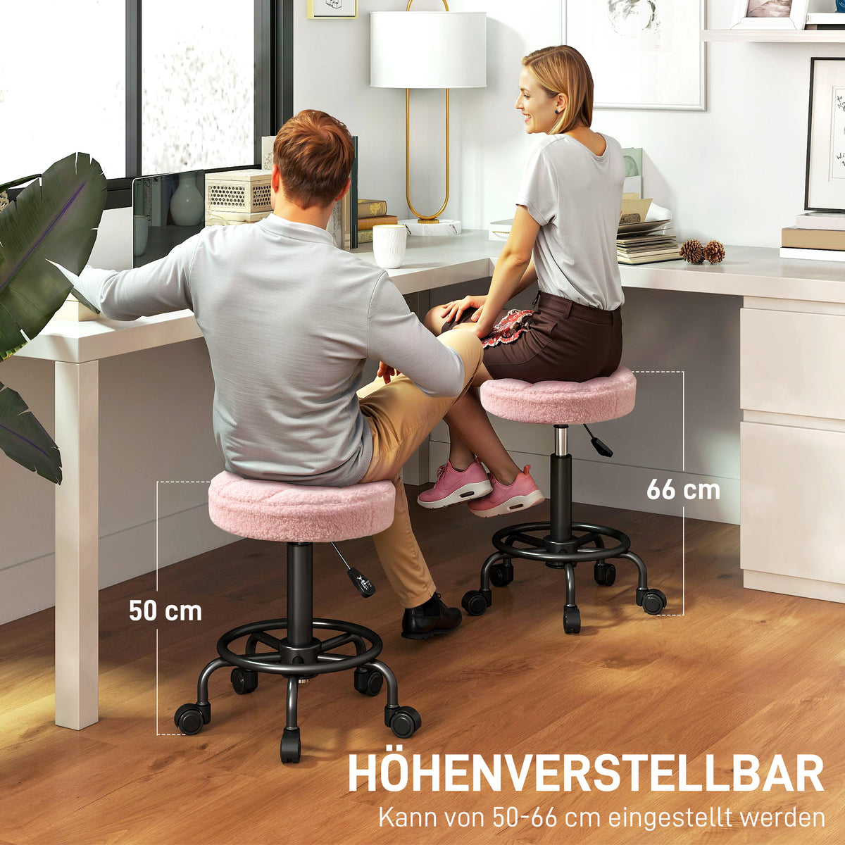 HOMCOM Rollhocker höhenverstellbar Drehhocker 55-66 cm Arbeitshocker 360° drehbar Ø50 x 50-66 cm Rosa