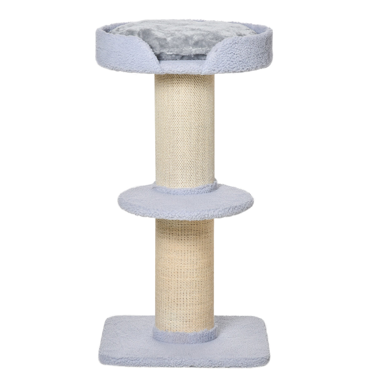 PawHut Kratzbaum 91 cm Katzenturm mit Sisalstämme, Plattform, Kissen mehrstöckiger Katzenkratzbaum, Kletterbaum, für mittelgroße Katzen, Hellblau