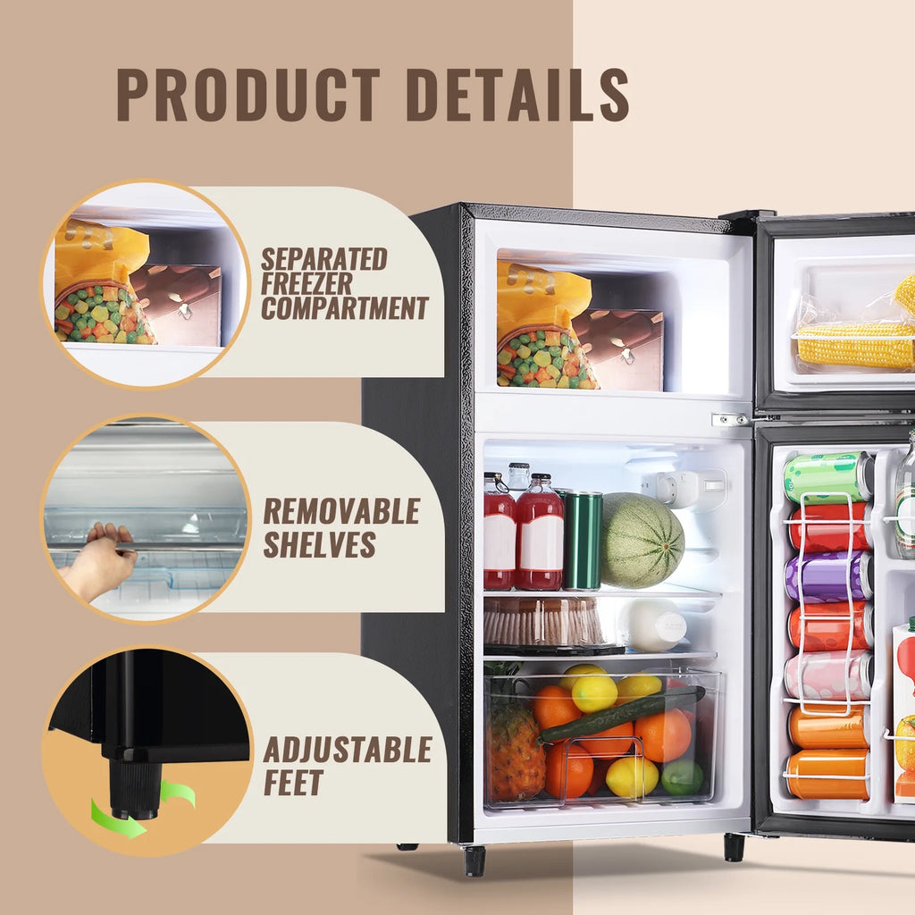 WANAI 3.5 Cu.ft Fridge with Freezer 2 Door Compact Refrigerator Adjustable Thermostat Silver New