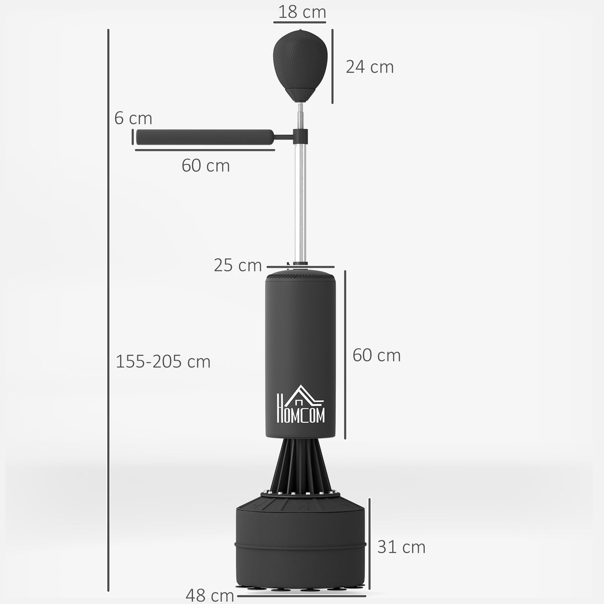 HOMCOM Boxsack Standboxsack Punching Ball Brunier 3-in-1 mit Ballon de Vitesse, flexiblem drehbarem Arm, höhenverstellbar