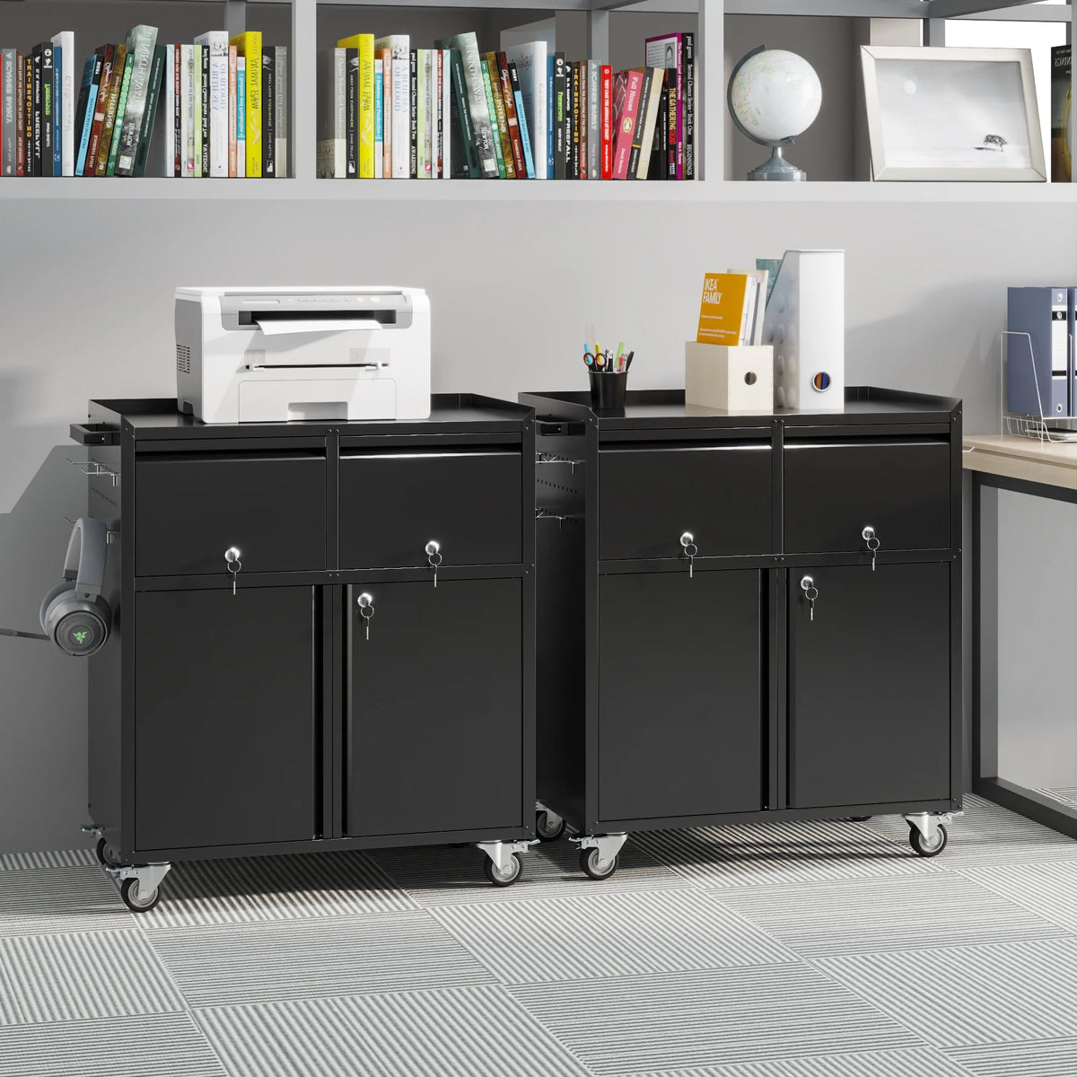 Aobabo Metal Storage Cabinet with Lock, Garage Storage Cabinet with Wheels, 72in Steel Storage Cabinet for Garage Home Storage, Black Required - Assembly