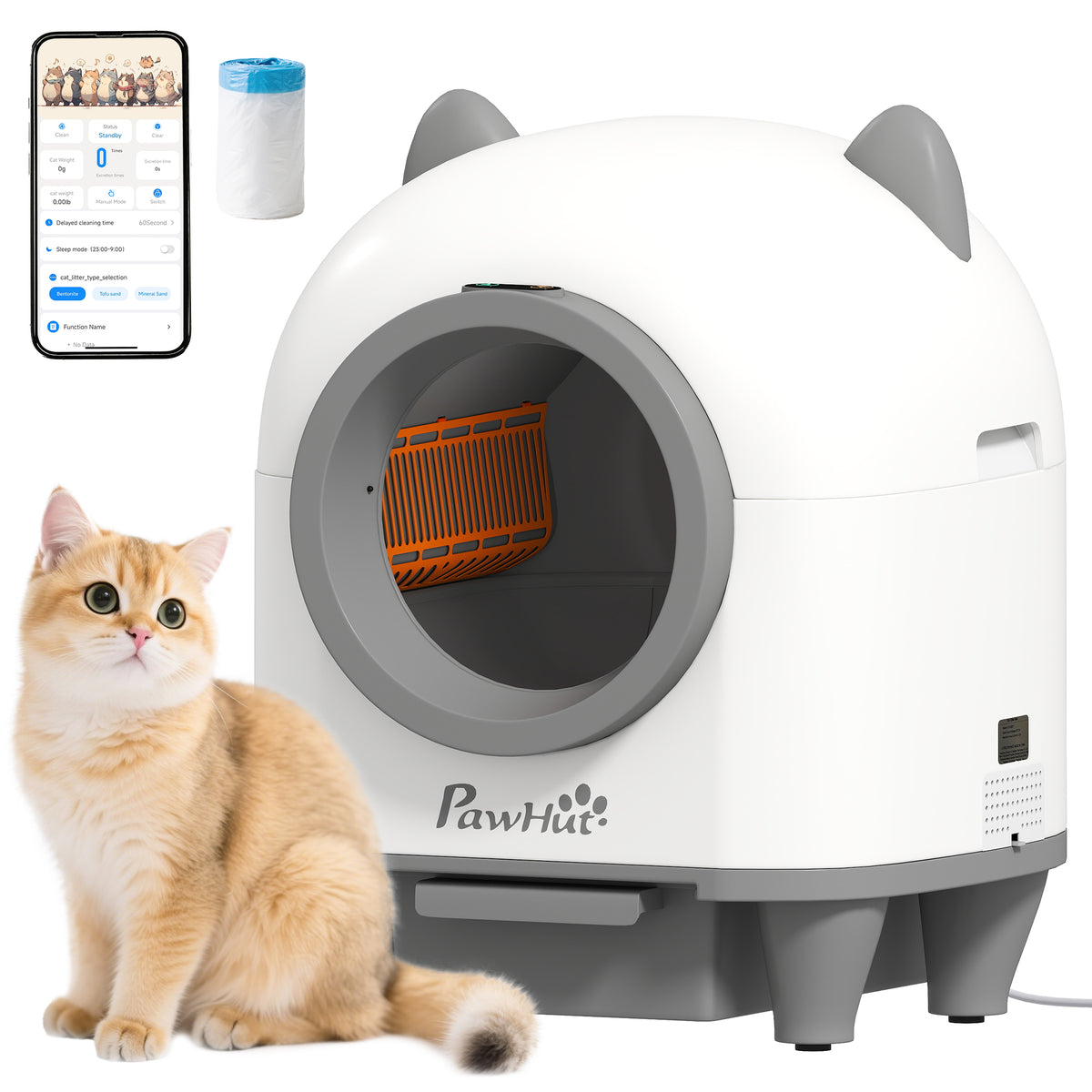 PawHut Selbstreinigende Katzentoilette mit App-Steuerung 80 L Geruchsbeseitigung für Mehrere Katzen
