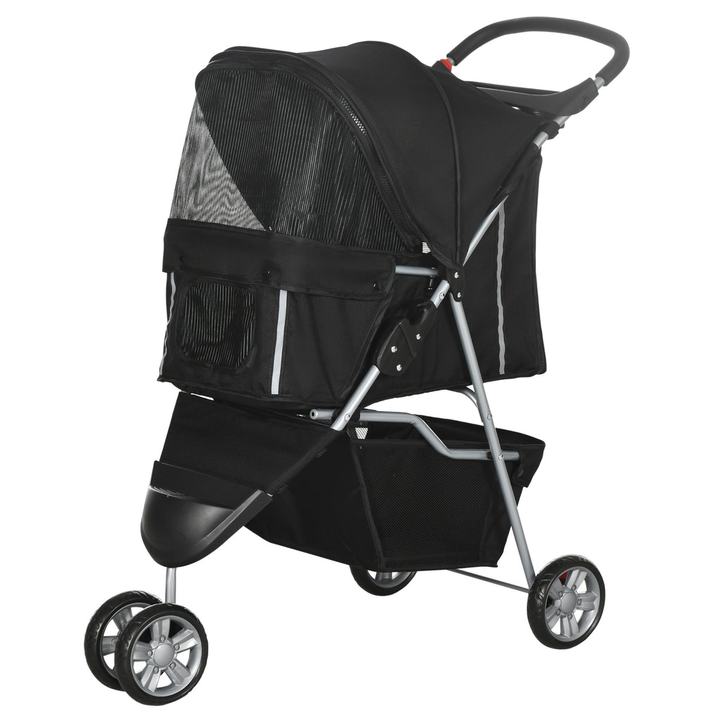PawHut Hundekinderwagen für kleine Hunde, faltbar mit schwenkbaren Rädern und Bremse, 75x45x97 cm, Schwarz