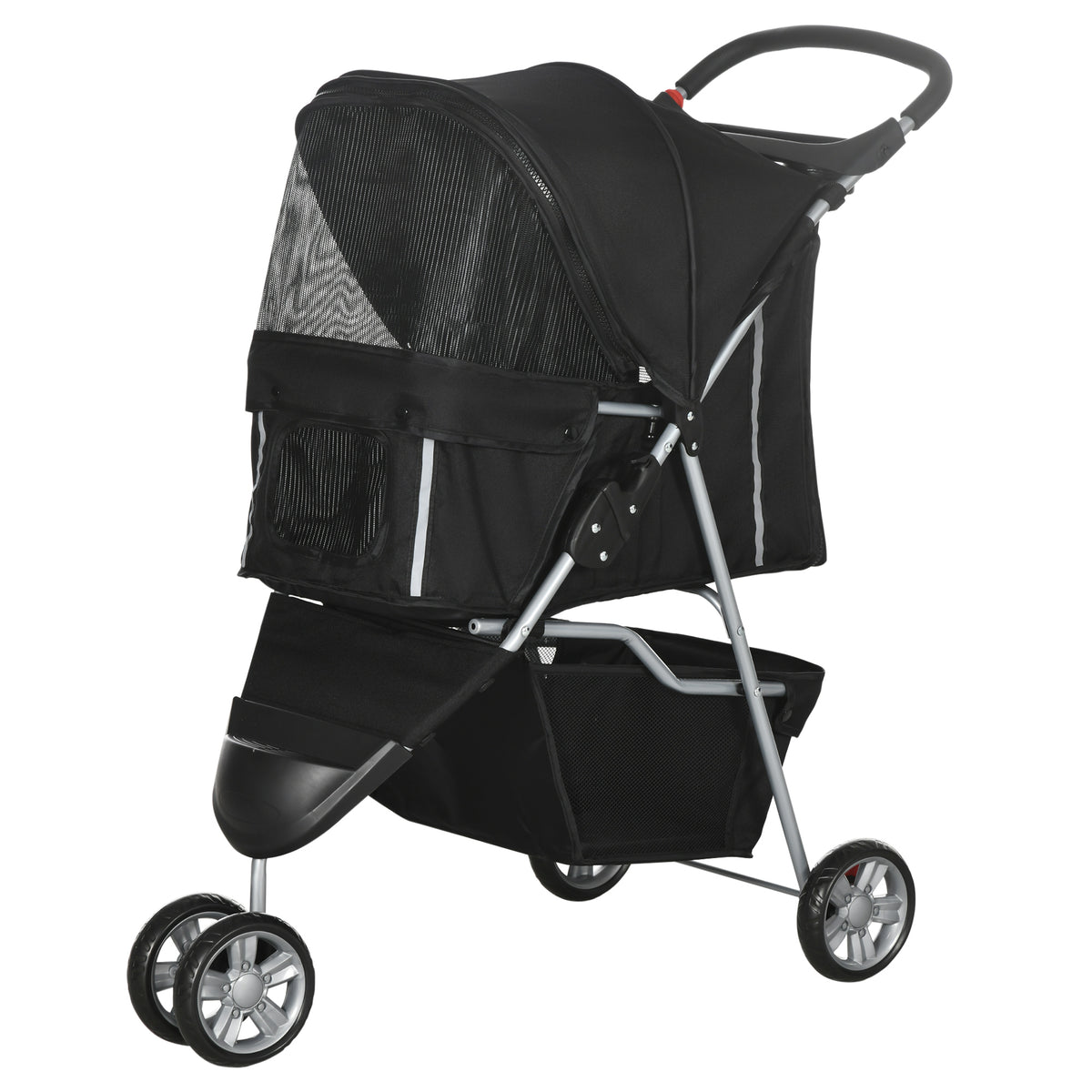 PawHut Hundekinderwagen für kleine Hunde, faltbar mit schwenkbaren Rädern und Bremse, 75x45x97 cm, Schwarz