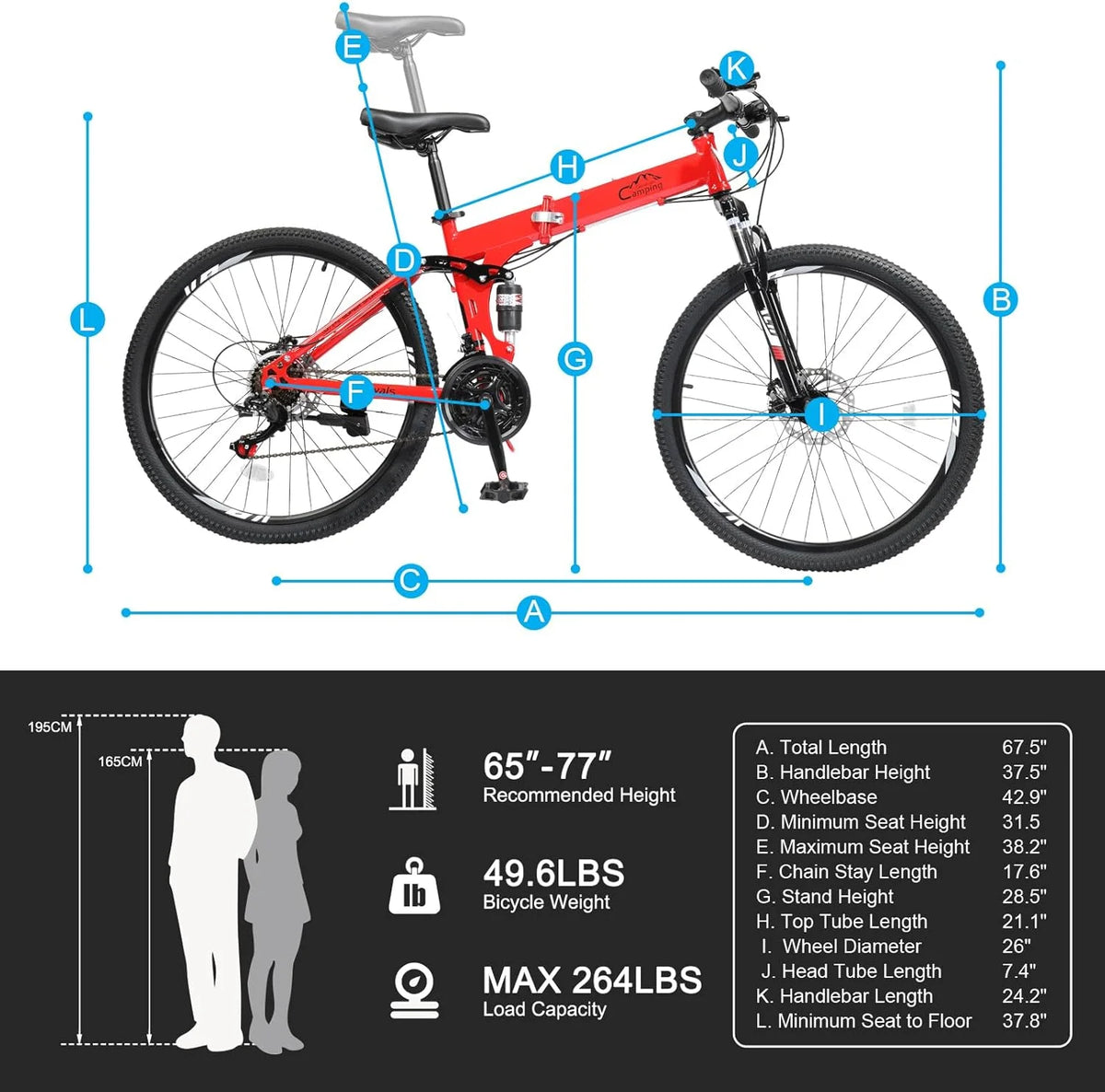 Ambifirner 26 in Folding Mountain Bike Under 250$ Men Mountain Bike 21 Speed, High Carbon Steel, Disc Brake Folding Bikes for Adults/Men/Women Red