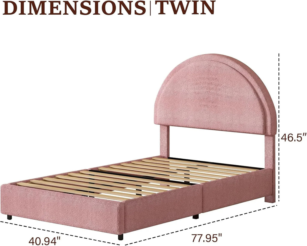 4 EVER WINNER Queen Size Bed Frame, Boucle Upholstered Bed Frame with Headboard, White Queen Bed Frame, White