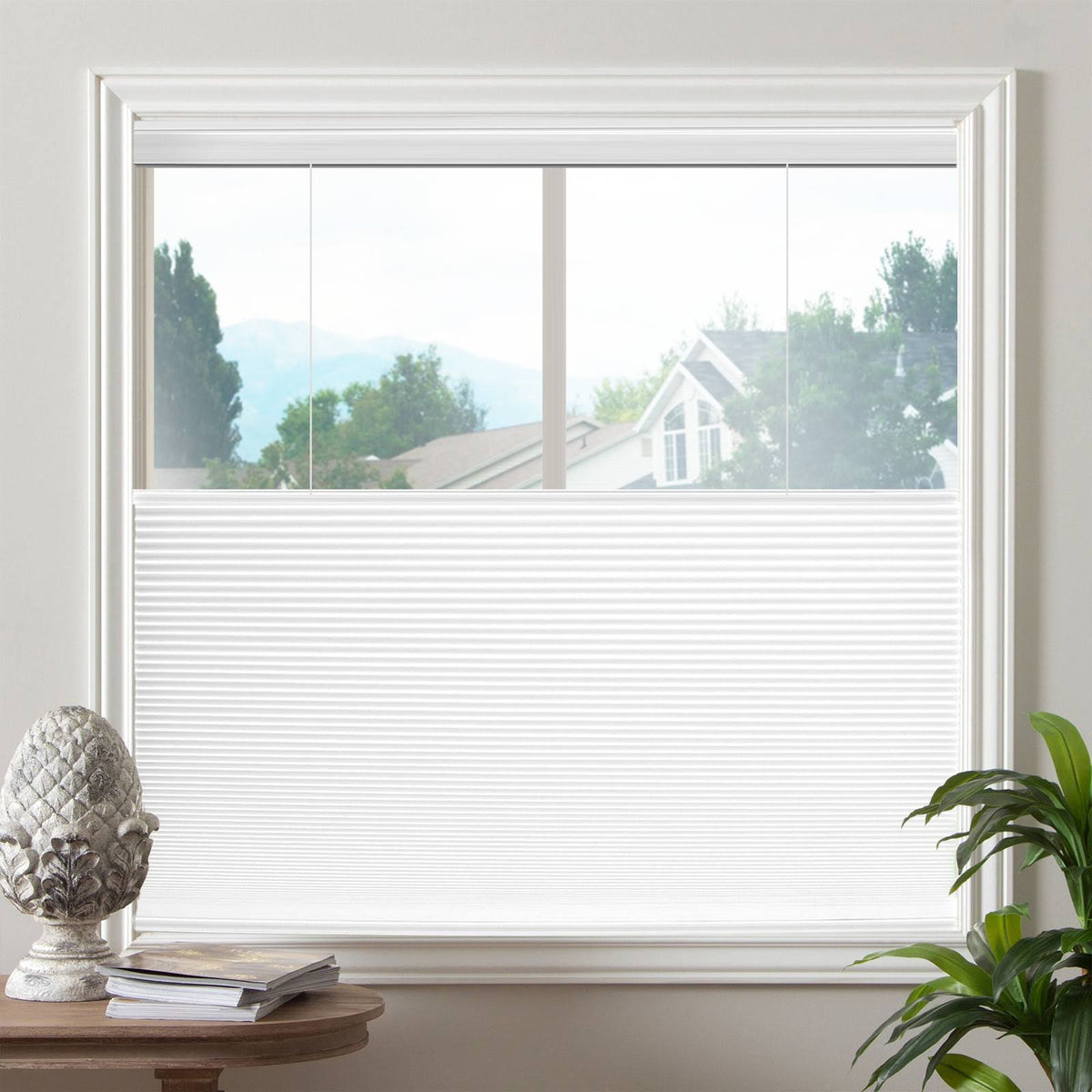 Biltek Top-Down & Bottom-Up Cellular Honeycomb Cordless Pleated Blinds Sheer Shades - White, 44" W x 64" H