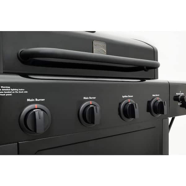 Kenmore 4 Burner Open Cart Propane Gas BBQ Grill with Side Burner. Black