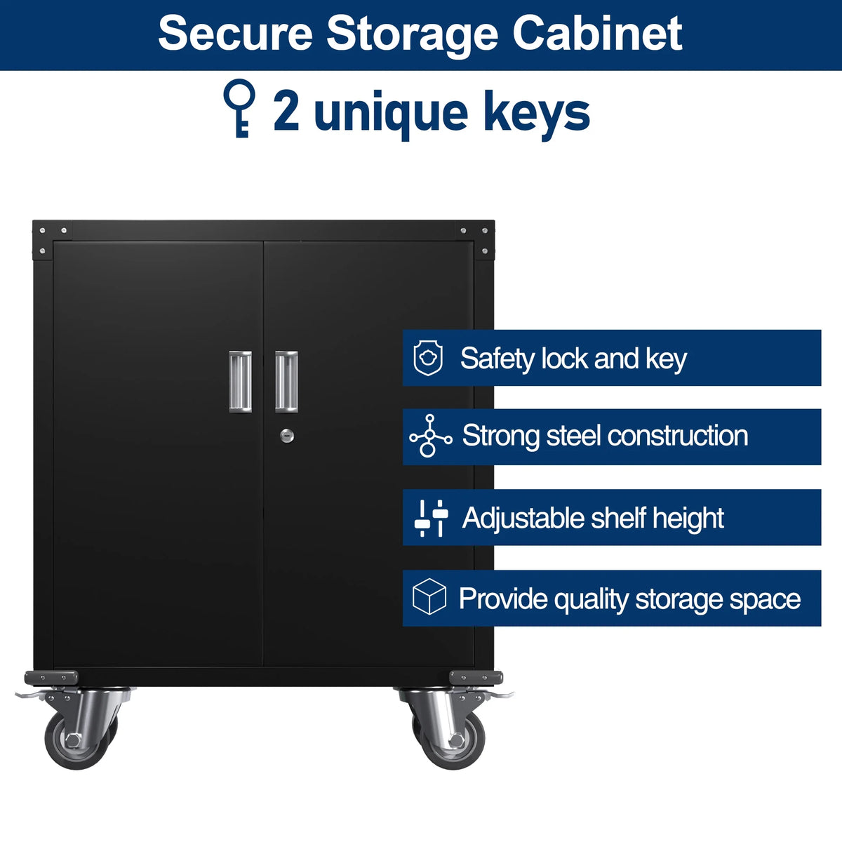 Aobabo Metal Storage Cabinet with Lock, Garage Storage Cabinet with Wheels, 72in Steel Storage Cabinet for Garage Home Storage, Black Required - Assembly