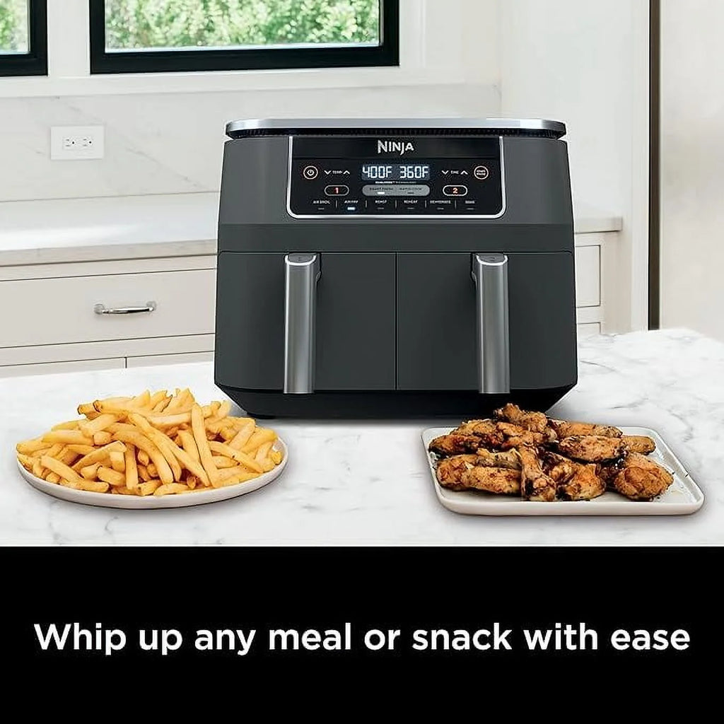 Ninja DZ201 Foodi 8 Quart 6 - in - 1 Dualzone 2 - Basket Air Fryer with 2 Independent Frying Baskets, Match Cook & Smart Finish to Roast, Broil, Dehydrate & More for Quick, Easy Meals, Grey