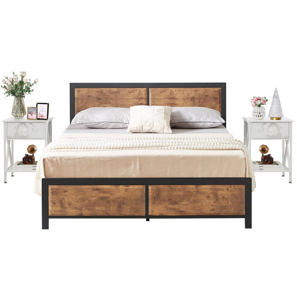 VECELO 3 - Piece Bedroom Set with Twin Size Bed Frame and 1 - Drawer Black Nightstands