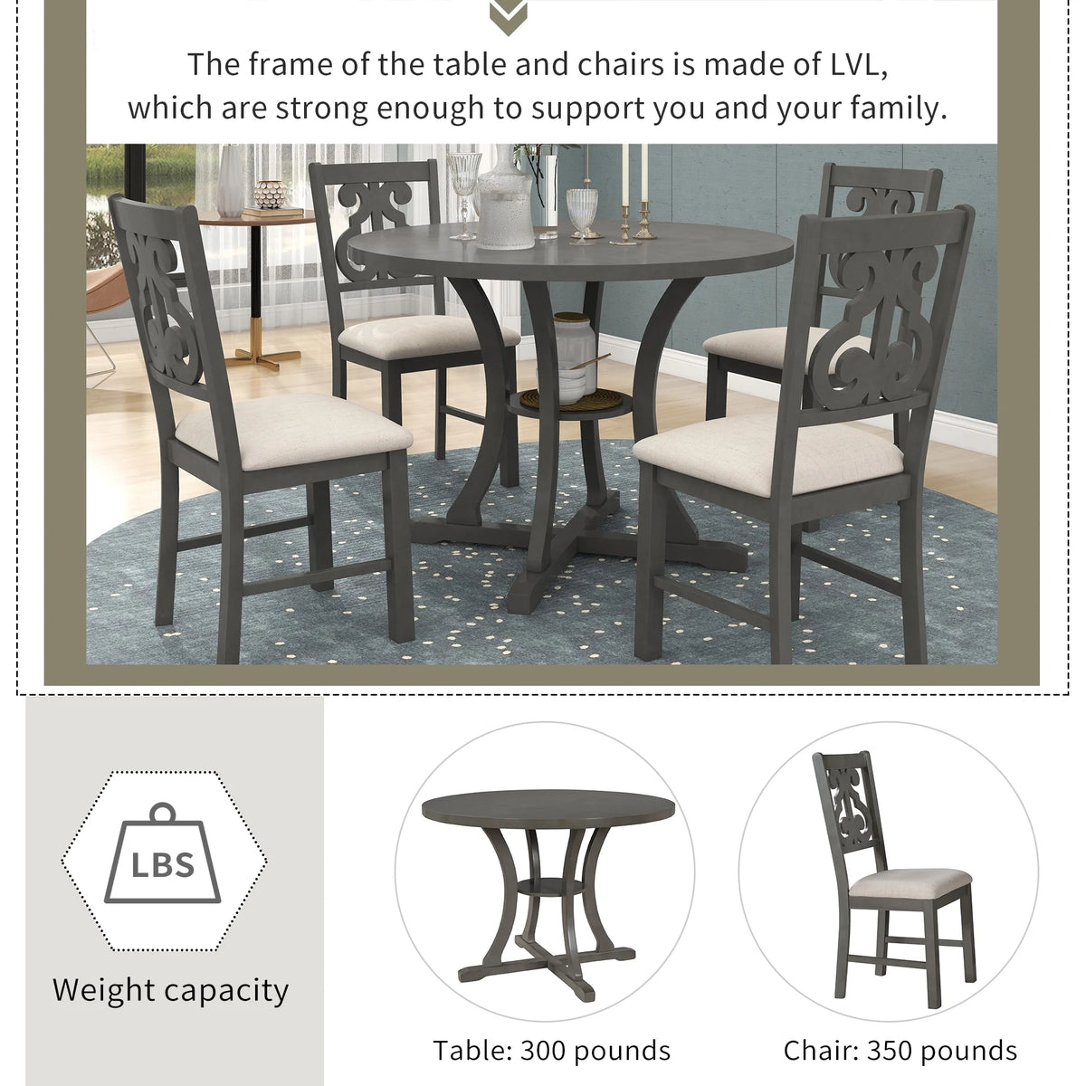 Harper & Bright Designs 5 Pieces Wooden Round Dining Table and Chair Set with Special - Shaped Legs and an Exquisitely Designed Hollow Chair Back for Dining Room