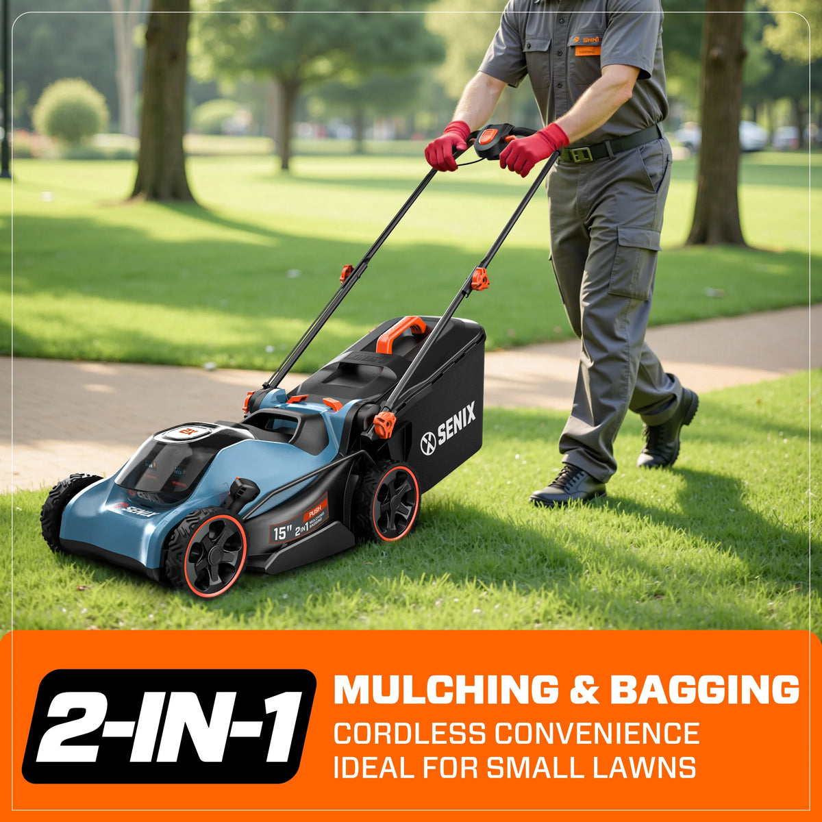 SENIX 40V Brushless 18in Deck Battery Lawn Mower, 17in Cutting Blade, 2 - in - 1 Mulching & Bagging Cordless Push Mower, 6 - Position Adjustment, LPPX2 - M5