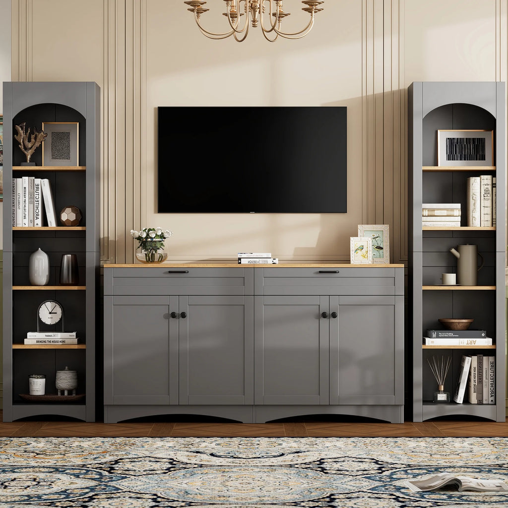 72"h Pantry Pair, 2, Adjustable Shelves, , Black Finish 2 Bookcase, Cabinet with Vintage Style