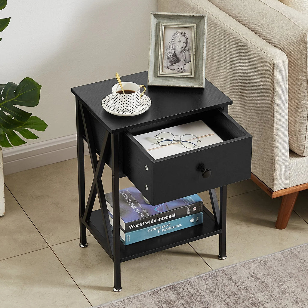 VECELO 3 - Piece Bedroom Set with Twin Size Bed Frame and 1 - Drawer Black Nightstands