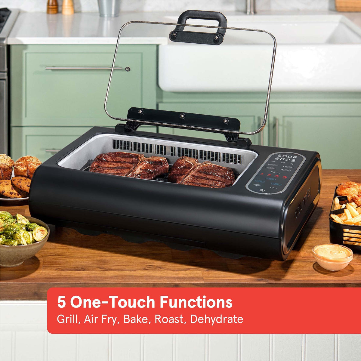 Station Indoor Smokeless Grill with Guided Cooking. Black