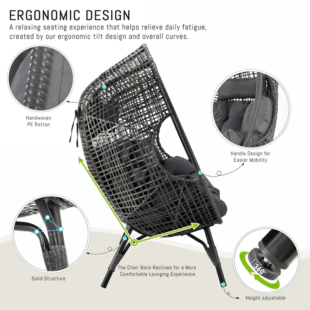 RADIATA 440 lb Outdoor Egg Chair with Foot Rest & Ottoman, Wicker Patio Egg Chair for Indoor or Garden, Beige