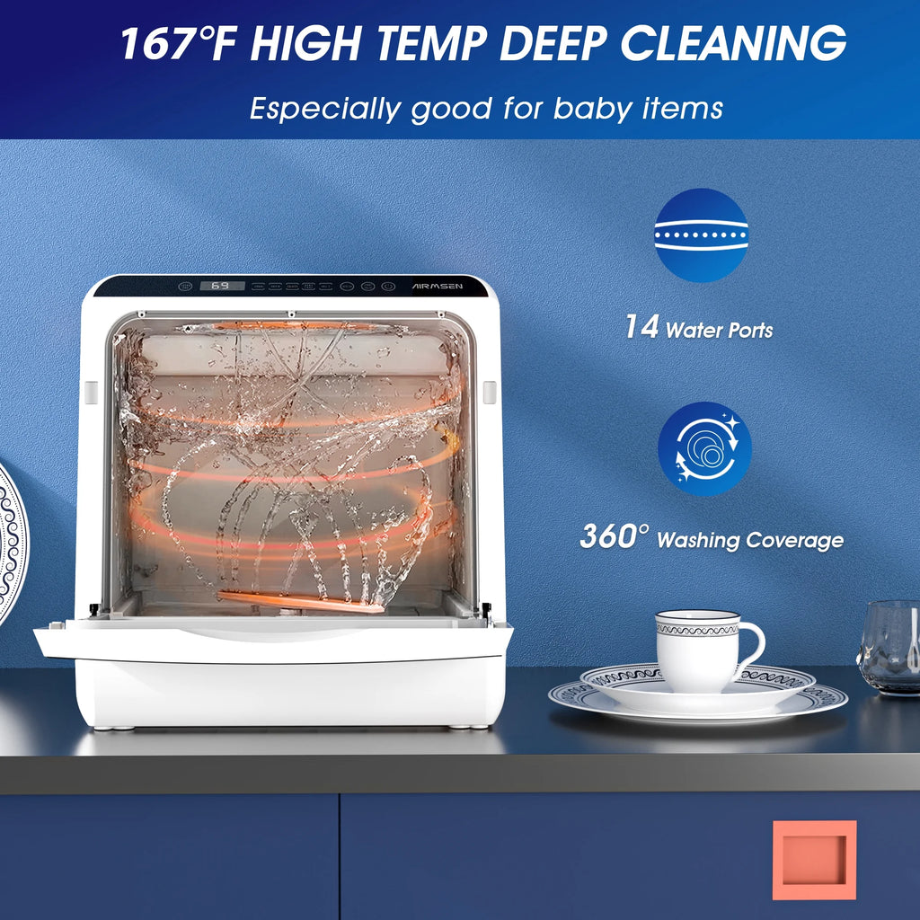 AIRMSEN Portable Countertop Dishwasher with 5 - Liter Built - in Water Tank and Air - Dry Function, 5 Washing Programs Mini Dishwasher, AE - TDQR03