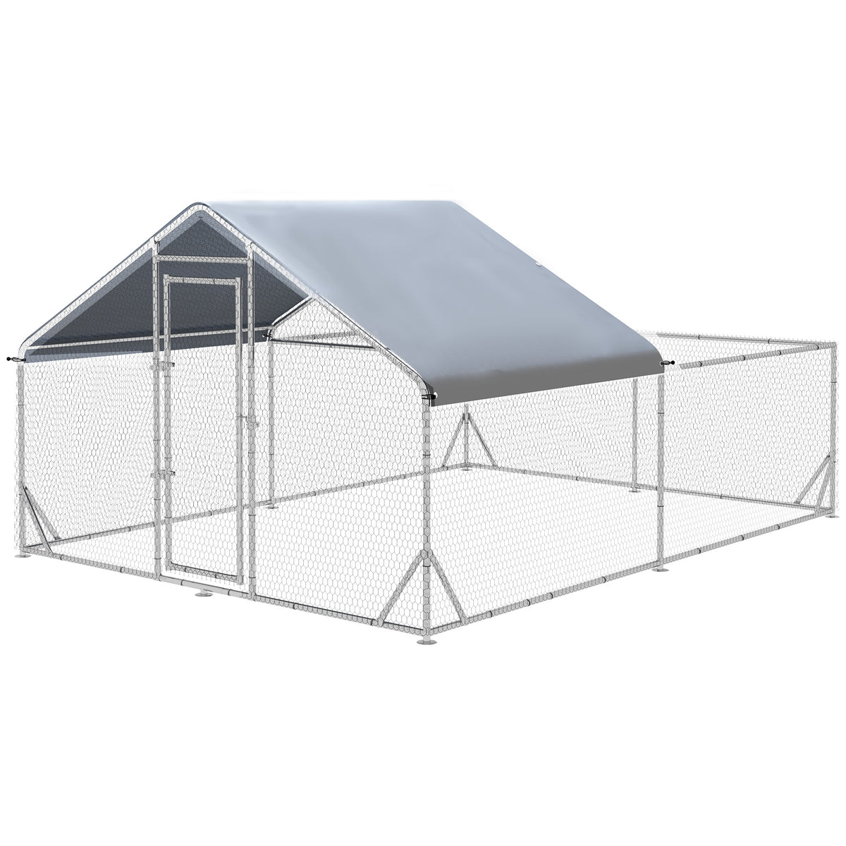 PawHut Zwerghühnerstall, wetterbeständig, begehbarer Stall, Stahlgitter, 400 cm x 300 cm x 195 cm, Silber