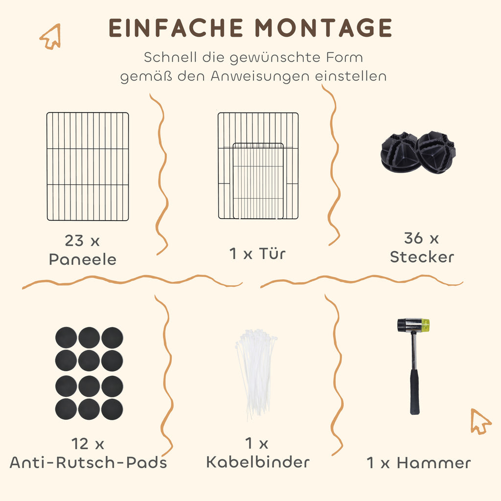 PawHut Kleintierkäfig, Außengehege, modulare Bauweise, 0,72 m² Fläche, Stahl, Schwarz