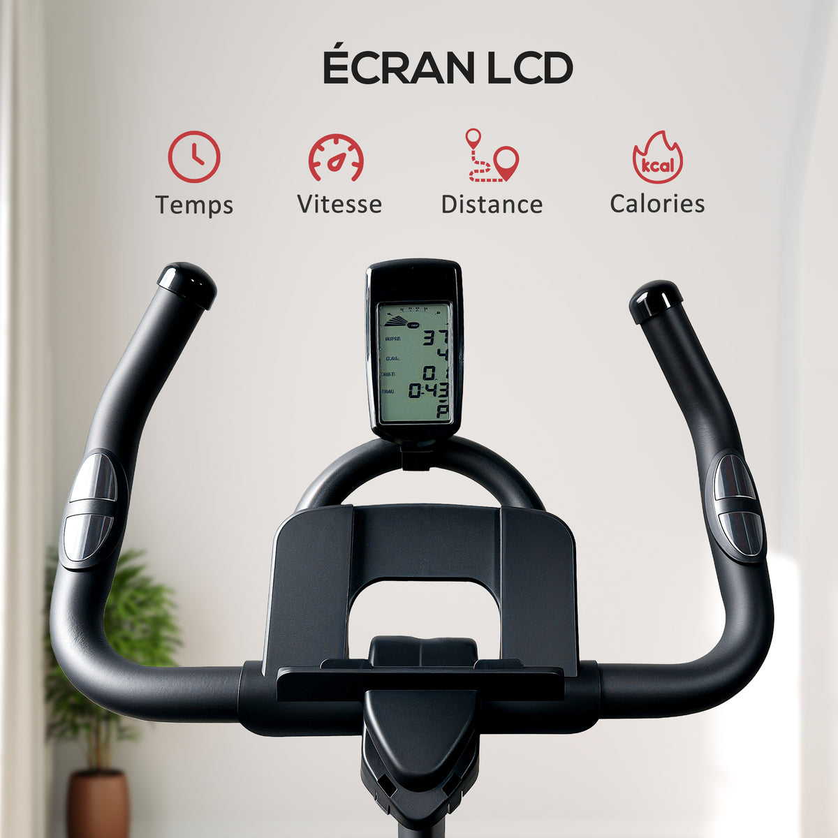 SPORTNOW Leises Fitness-Heimtrainerfahrrad mit verstellbarem Widerstand, Sattel und Lenker, LCD-Bildschirm, Tablettenhalterung, Schwarz