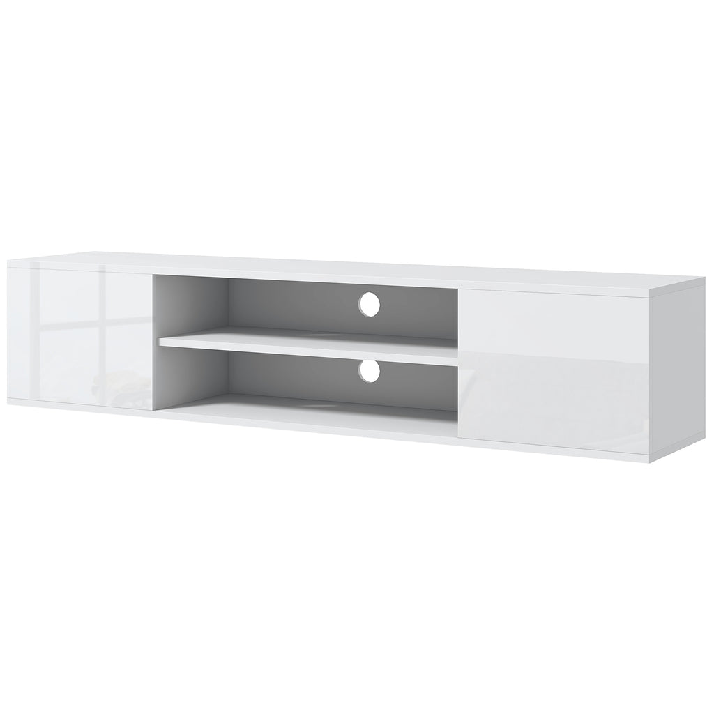 HOMCOM Wandmontiertes TV-Möbel im zeitgenössischen Stil 2 Schränke 2 zentrale Fächer und 2 Kabeldurchführungen 140 x 30 x 30 cm weiß