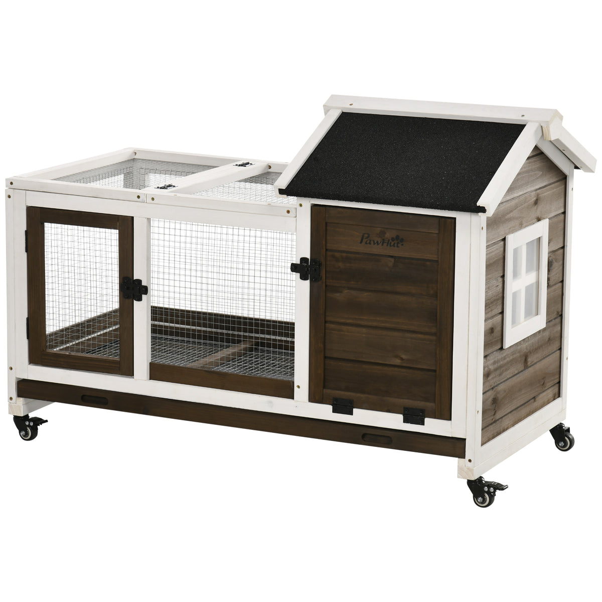 PawHut Kleintierstall für Zwergkaninchen, Meerschweinchen, mit Rädern, 108 x 58 x 73,5 cm, Kaffee