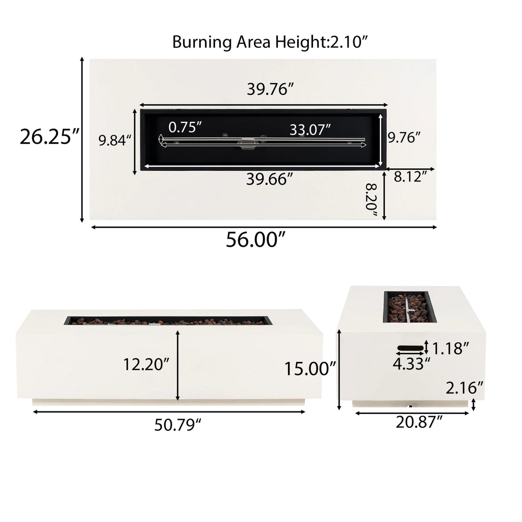 Christopher Knight Home Modern Outdoor 56" Rectangular Propane Fire Pit, 50, 000 BTU, White MGO, (No Tank Cover)