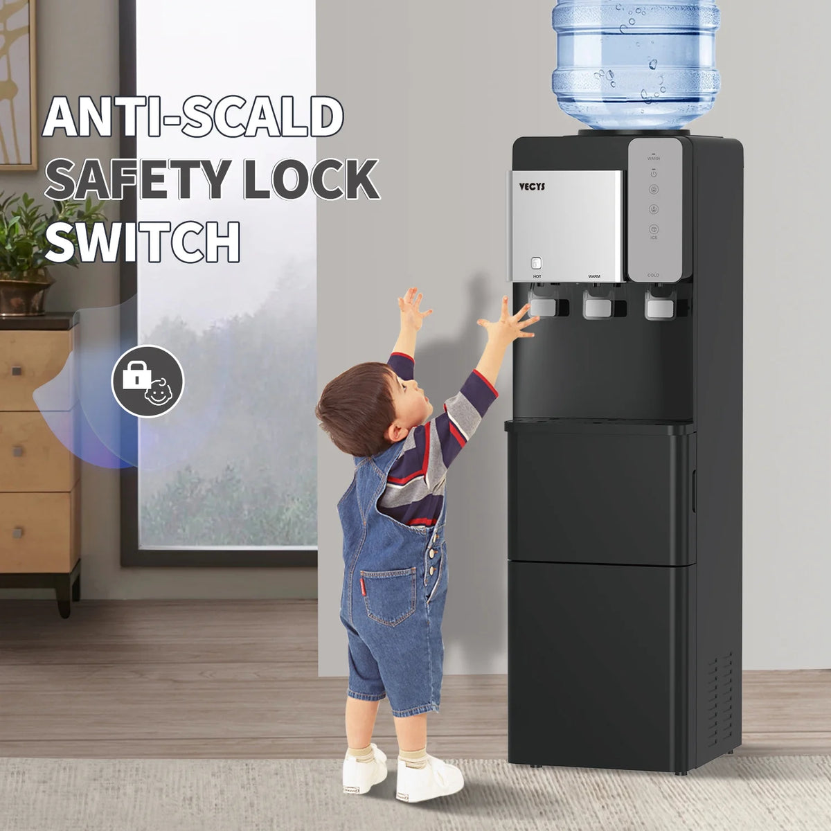 VECYS Ice Maker Water Dispenser, 27 lb Daily Ice & Child Lock