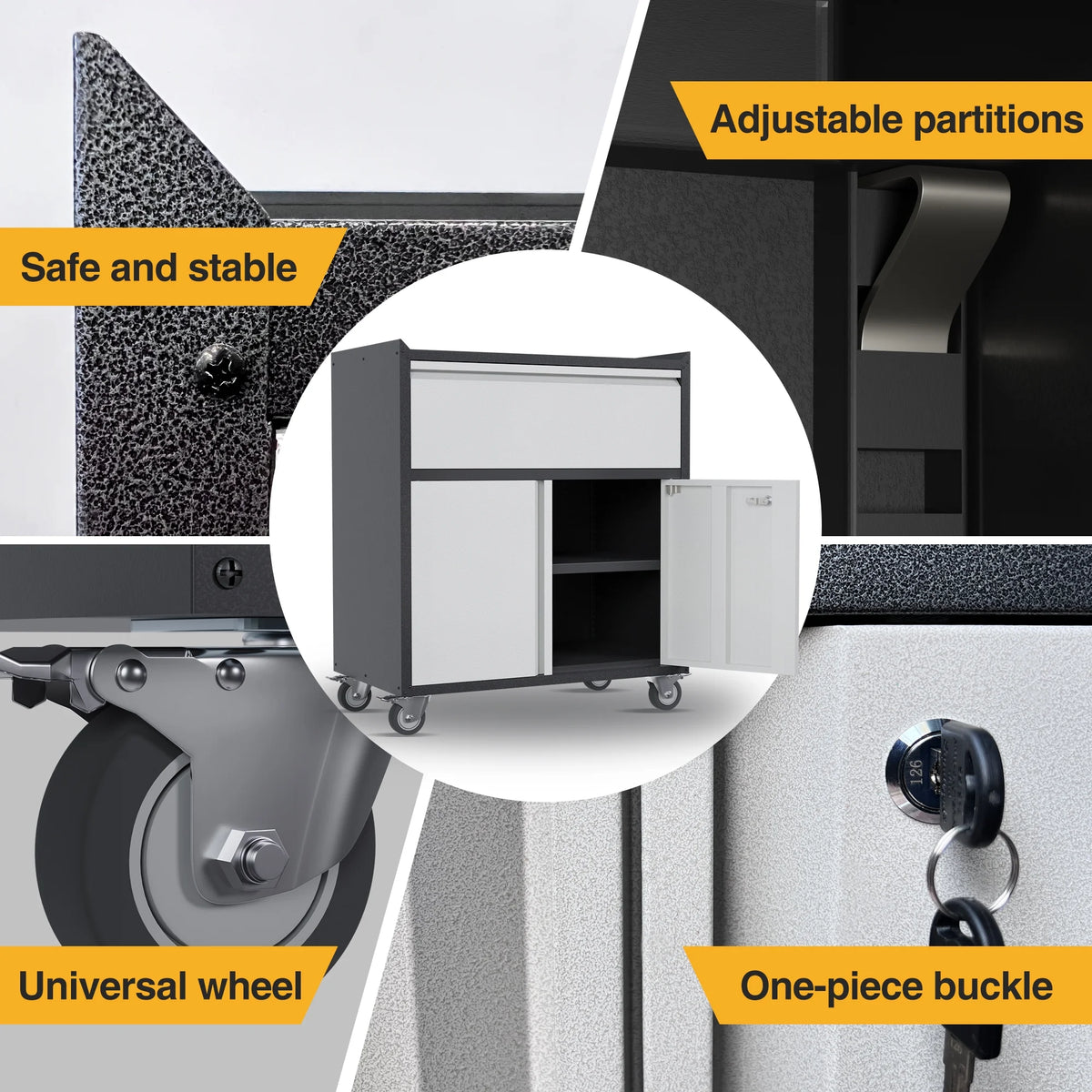 Aobabo Metal Storage Cabinet with Lock, Garage Storage Cabinet with Wheels, 72in Steel Storage Cabinet for Garage Home Storage, Black Required - Assembly