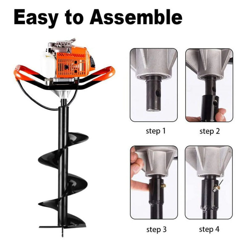 Jacgood 62cc Post Hole Digger 2 Stroke Petrol Gas Powered Earth Digger with 3 Auger Drill Bits (3" 5" & 8") + 3 Extension Rods for Farm Garden Plant