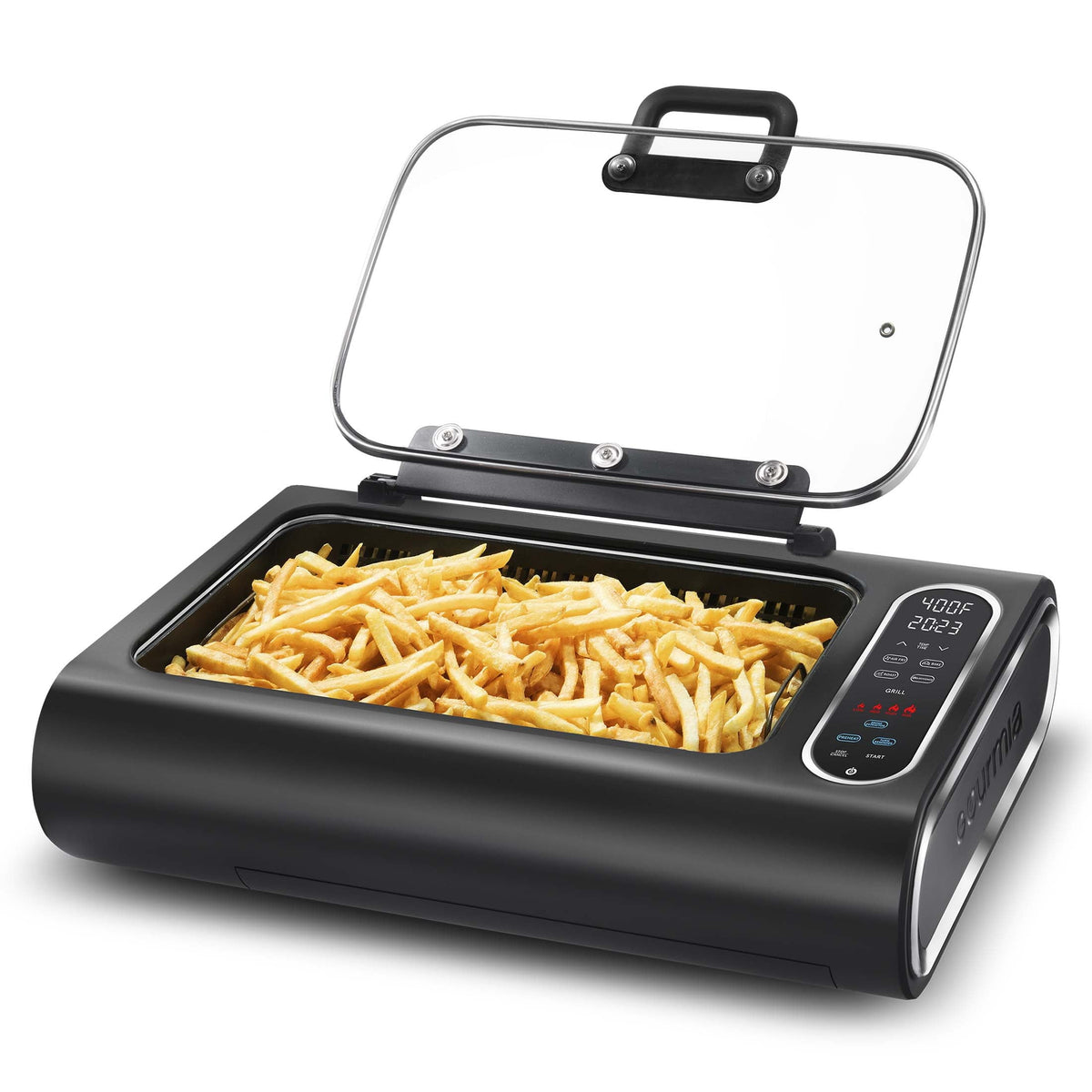 Station Indoor Smokeless Grill with Guided Cooking. Black