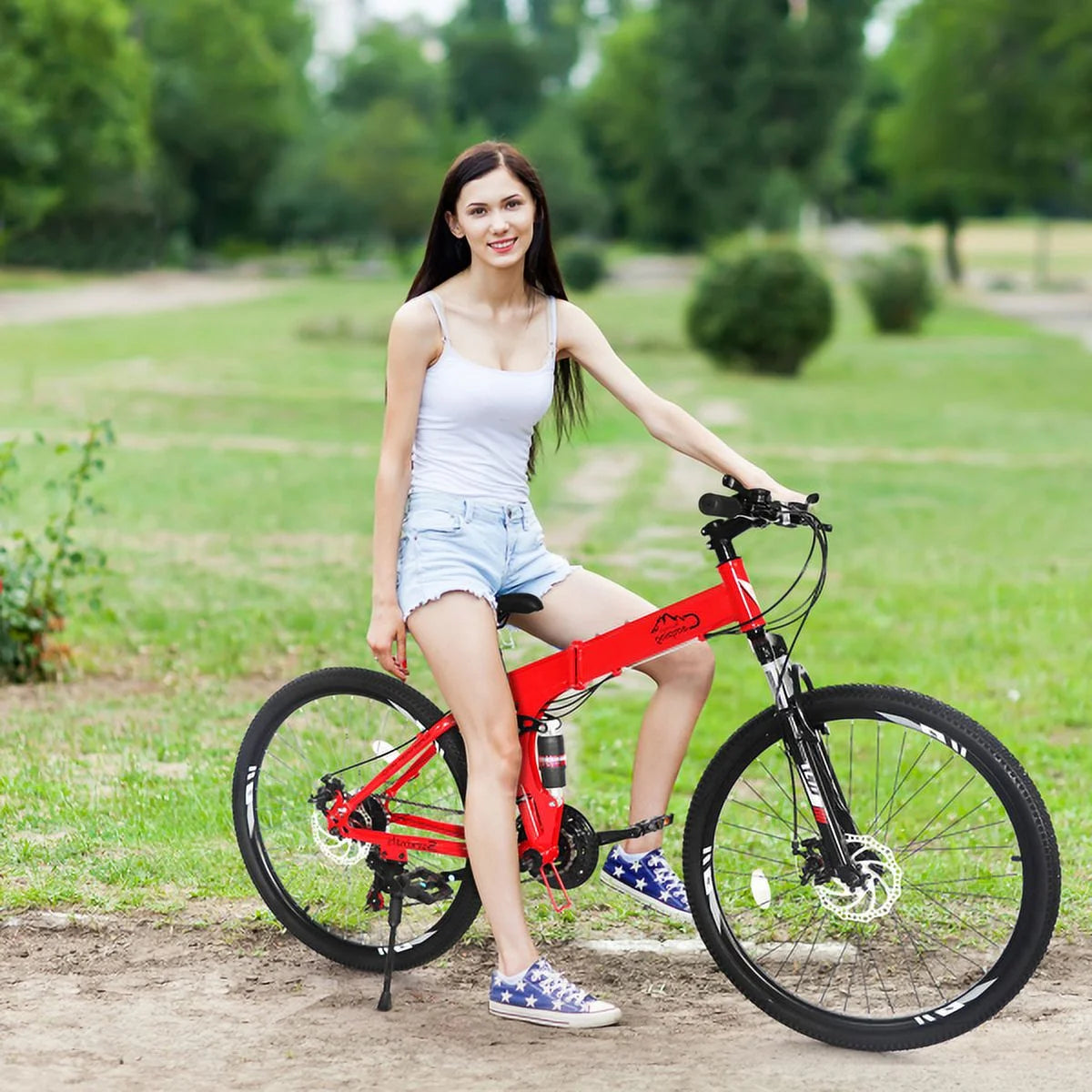 Ambifirner 26 in Folding Mountain Bike Under 250$ Men Mountain Bike 21 Speed, High Carbon Steel, Disc Brake Folding Bikes for Adults/Men/Women Red