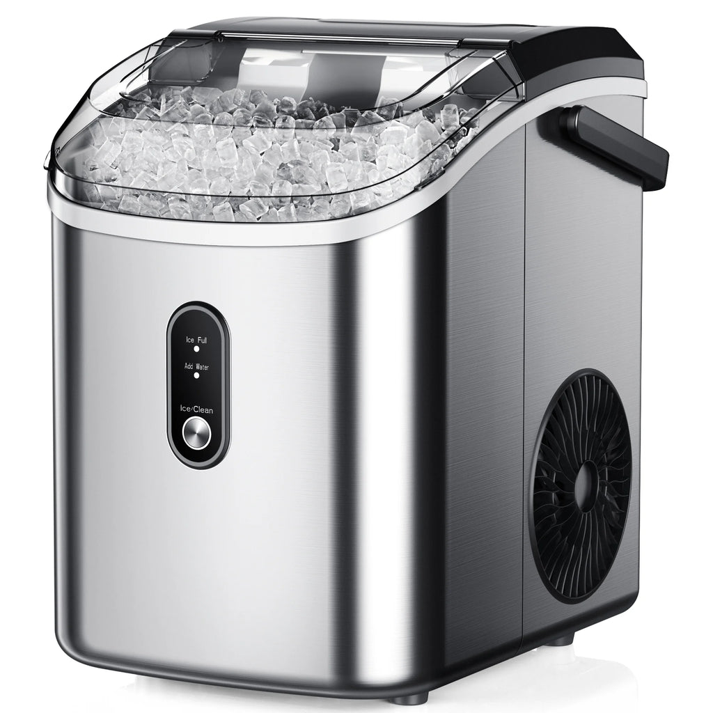 Simzlife Nugget Ice Maker Countertop, 34.9 lb per Day Chewable Pebble Nugget Ice Machine with Touch Screen for Home, Kitchen, Office, Stainless Steel, Black
