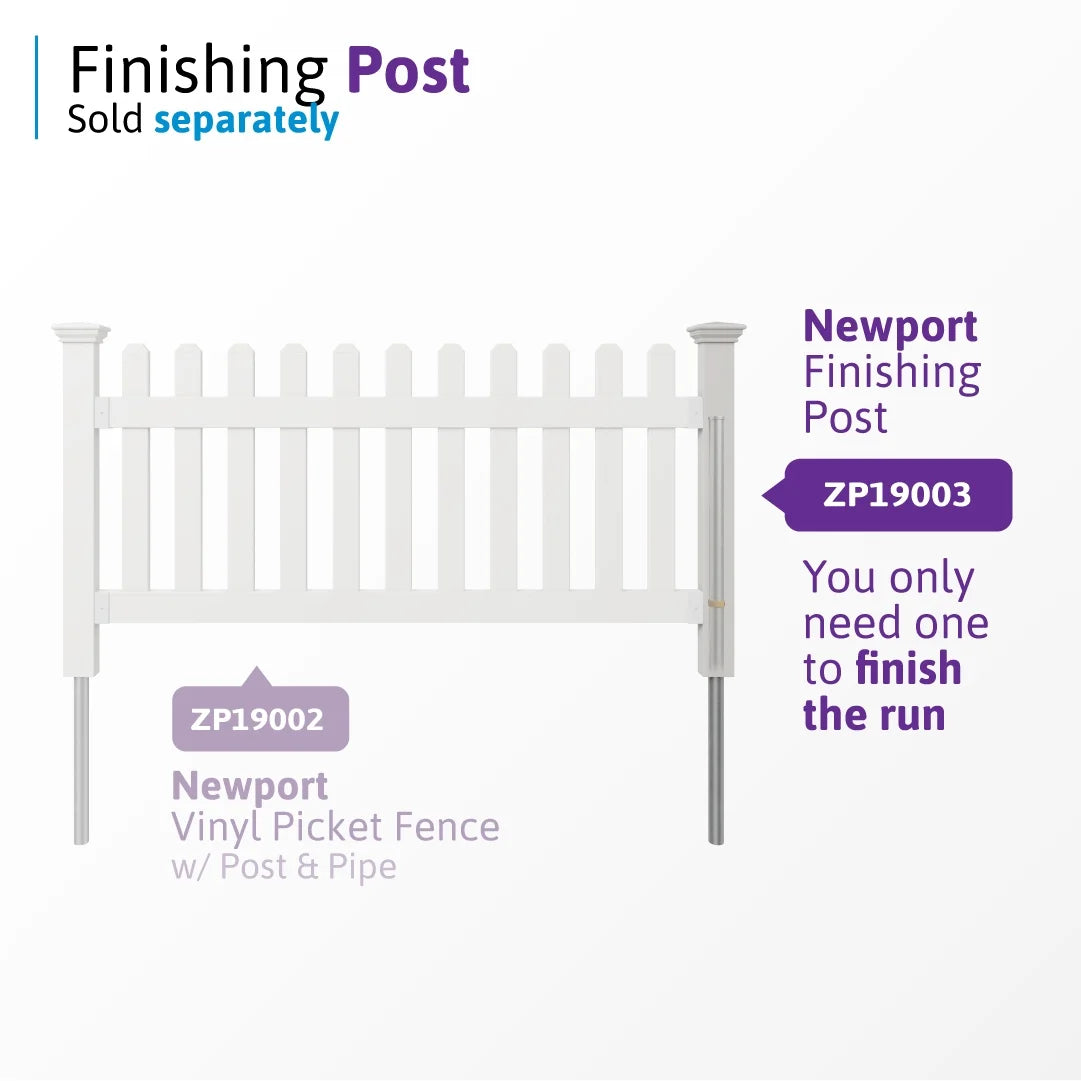3ft H x 6ft W (1 Panel + 1 Post) No Dig Wambam Newport Fence Kit, White Vinyl Picket Fence, Easy Install Outdoor Fence for Backyard or Patio, DIY Decorative Fencing, ZP19002