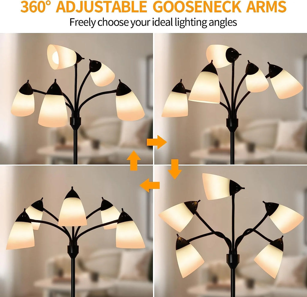 DINGLILIGHTING Floor Lamp Tall for Room: Flexible Gooseneck Floor Lamps Standing for Bedroom Home Office - Modern Floor Lights 5 - Light