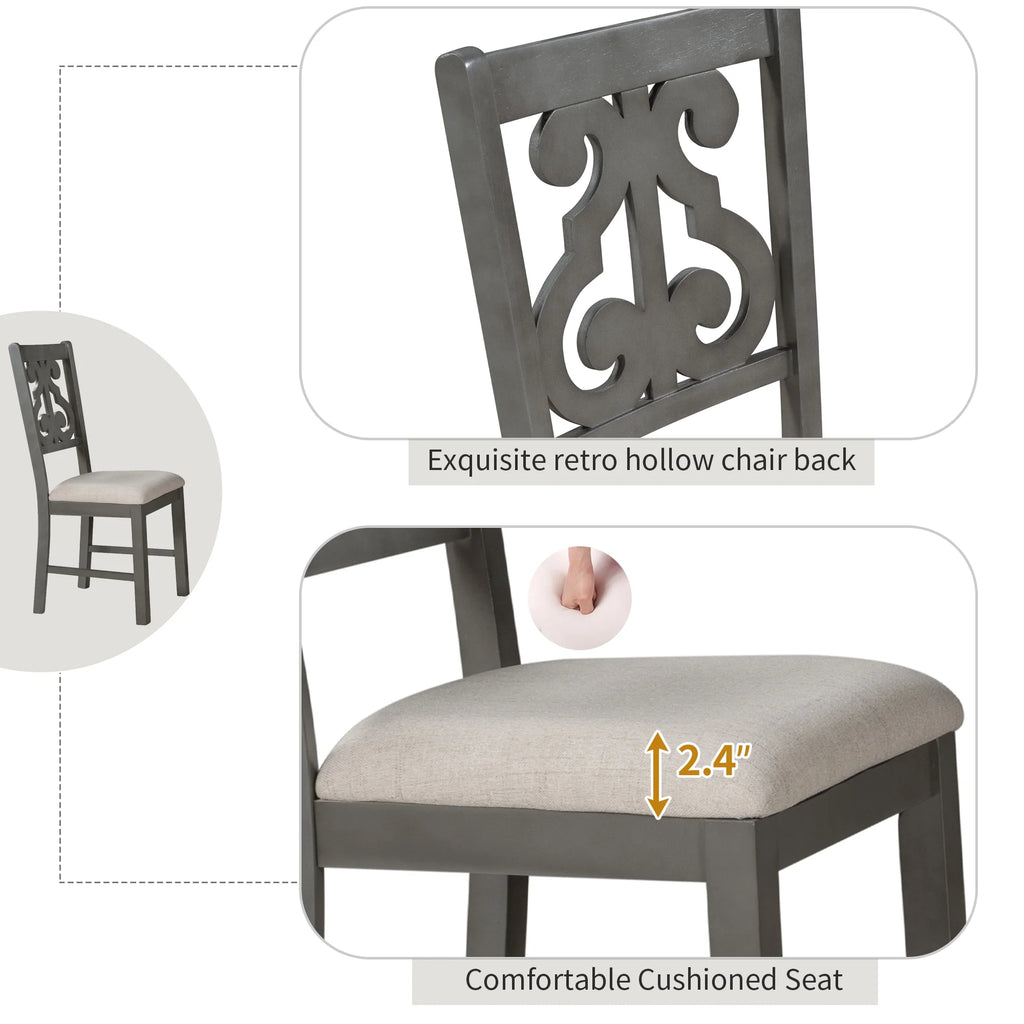 Harper & Bright Designs 5 Pieces Wooden Round Dining Table and Chair Set with Special - Shaped Legs and an Exquisitely Designed Hollow Chair Back for Dining Room