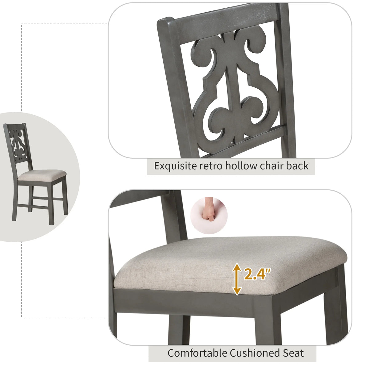 Harper & Bright Designs 5 Pieces Wooden Round Dining Table and Chair Set with Special - Shaped Legs and an Exquisitely Designed Hollow Chair Back for Dining Room