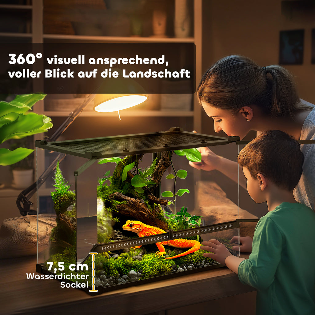PawHut Glas-Terrarium für Reptilien, erhöhter & wasserdichter Boden, Knopfschloss