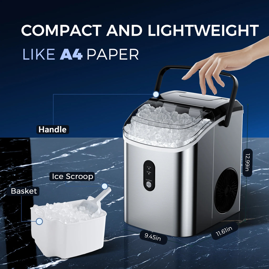 Simzlife Nugget Ice Maker Countertop, 34.9 lb per Day Chewable Pebble Nugget Ice Machine with Touch Screen for Home, Kitchen, Office, Stainless Steel, Black